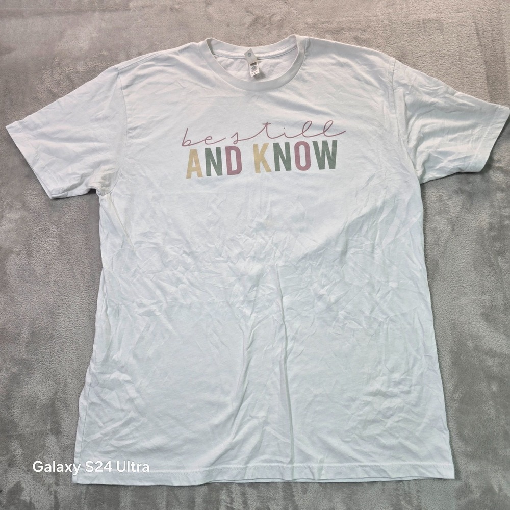Next Level Apparel T-Shirt Men XL White Be Still And Know Graphic Print Pullover